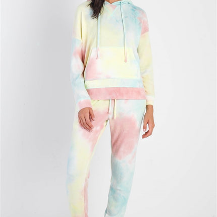 Cherish Apparel Drawstring Tie-Dye Dropped Shoulder Hoodie