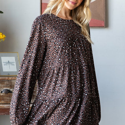 Heimish Leopard  Long Sleeve Tiered Blouse