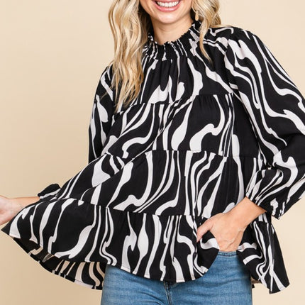 Culture Code Printed Smock Neck Tiered Blouse