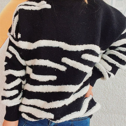 Contrast Round Neck Long Sleeve Sweater