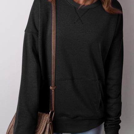 Solid Color Round Neck Long Sleeve Sweatshirt