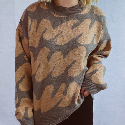 Contrast Round Neck Long Sleeve Sweater