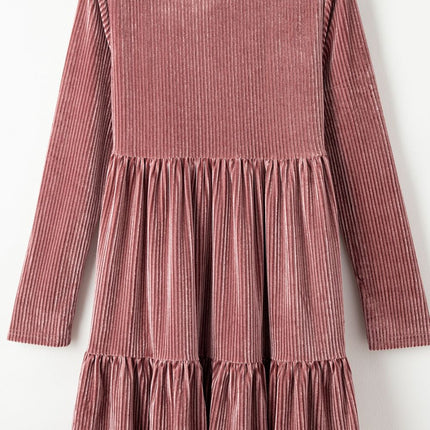 Ruffle Hem Round Neck Long Sleeve Dress