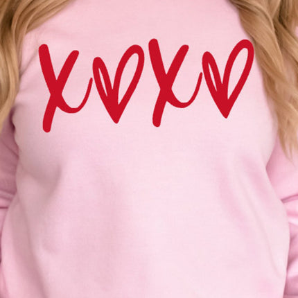 Valentine’s Day XOXO Round Neck Drop Shoulder Sweatshirt