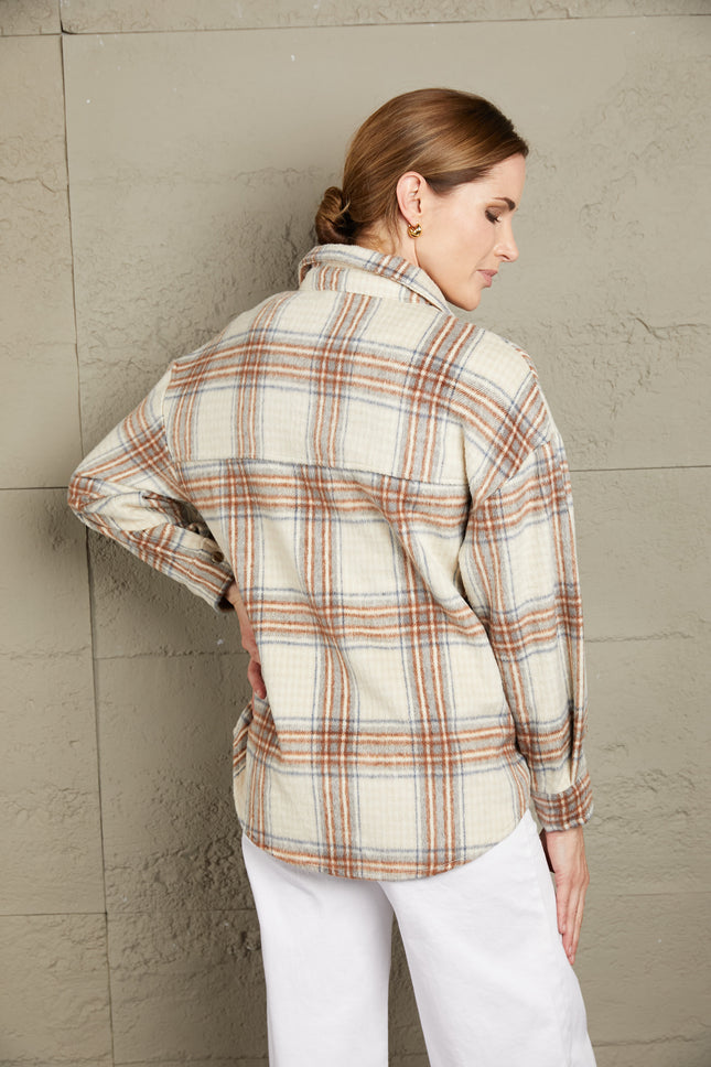 Double Take Plaid Half-Zip Collared Curved Hem Sweatshirt