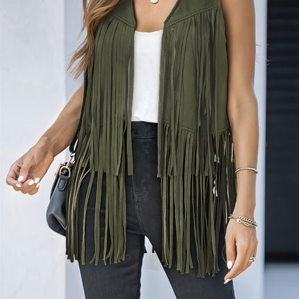 Fringe Open Front Vest Coat