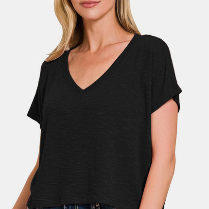 Zenana V-Neck Short Sleeve Crop T-Shirt