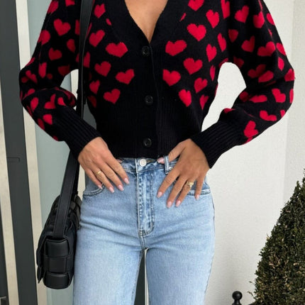 Valentine’s Day Heart V-Neck Cropped Cardigan