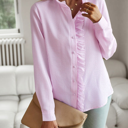 Ruffle Trim Long Sleeve Shirt