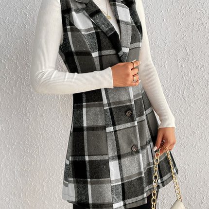 Plaid Button Up Vest Coat