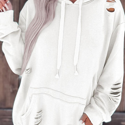 Distressed Drawstring Long Sleeve Hoodie