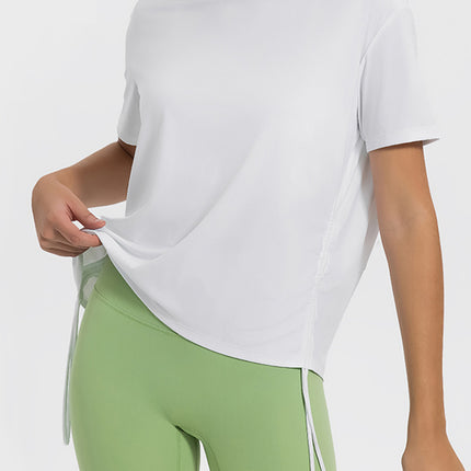 Drawstring Round Neck Short Sleeve Active T-Shirt