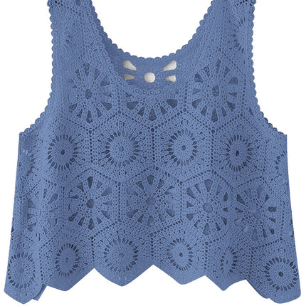 Openwork Round Neck Knit Vest