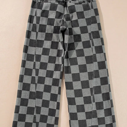 Checkered Wide Leg Jeans with Pockets - Vickie Lynn's