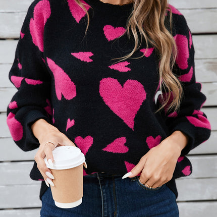 Angel Wings Heart Contrast Round Neck Long Sleeve Sweater