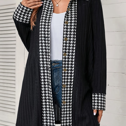 Houndstooth Button Up Long Sleeve Cardigan