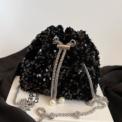 Sequin Chain Drawstring Bucket Bag