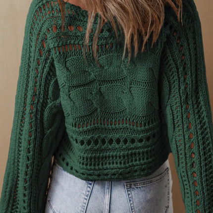 Cable-Knit Openwork Long Sleeve Sweater