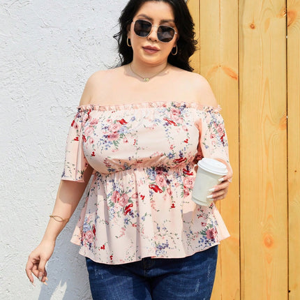 Plus Size Frill Printed Flutter Sleeve Blouse