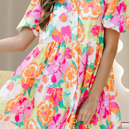 Tiered Printed Short Sleeve Mini Dress