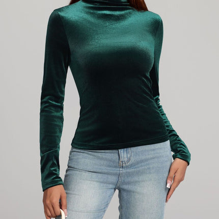 Solid Color Turtleneck Long Sleeve Top