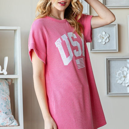 Heimish Full Size USA Graphic Short Sleeve Ribbed Top