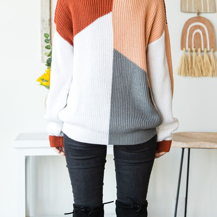 Color Block Drop Shoulder Long Sleeve Sweater