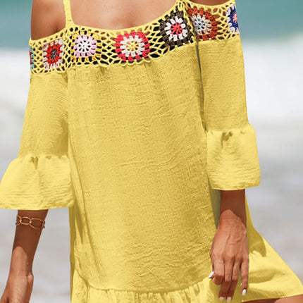 Crochet Cold Shoulder Three-Quarter Sleeve Cover Up