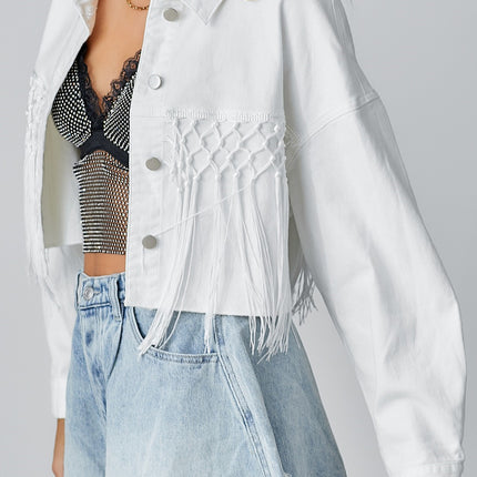 Tassel Sequin Letter Long Sleeve Denim Jacket