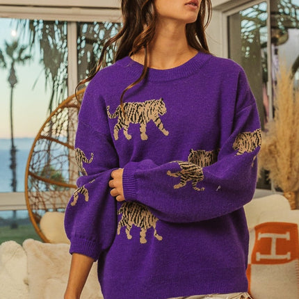 BiBi Tiger Pattern Long Sleeve Sweater