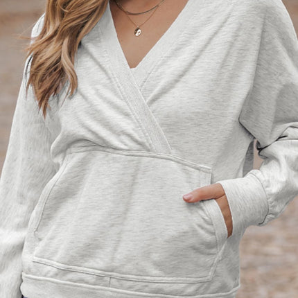 Surplice Long Sleeve Sweatshirt with Pocket