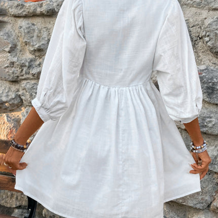 Lace Detail Half Button Three-Quarter Sleeve Dress