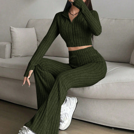 Zip Up Long Sleeve Top and Pants Set