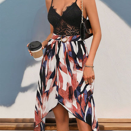 Lace Patchwork Printed V-Neck Dress