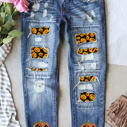 Pumpkin Distressed Straight Jeans