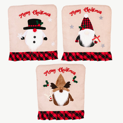 3-Pack Plaid Christmas Gnome Chair Covers