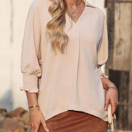 Johnny Collar Three-Quarter Sleeve Blouse