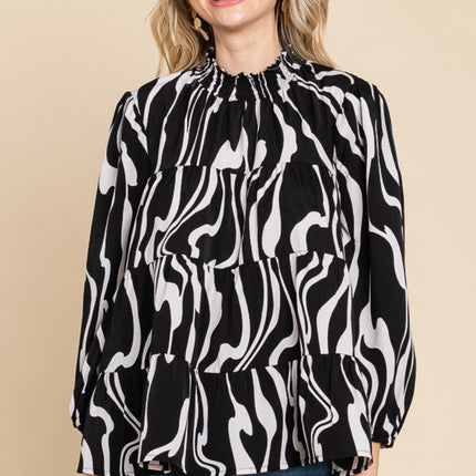 Culture Code Printed Smock Neck Tiered Blouse