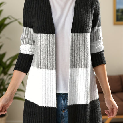 Color Block Open Front Long Sleeve Cardigan
