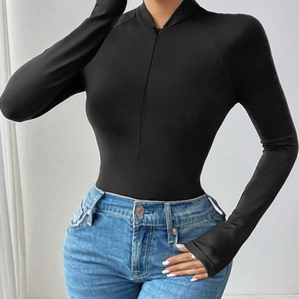 Perfee Half Zip Long Sleeve Bodysuit