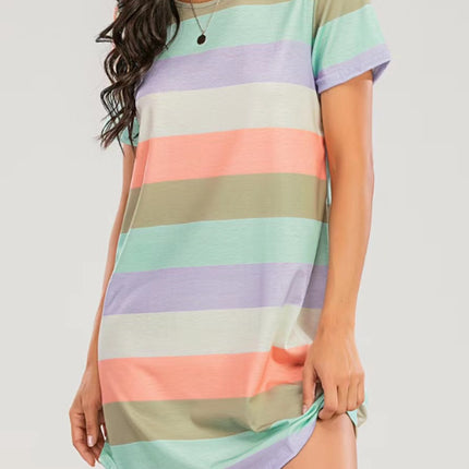 Striped Round Neck Short Sleeve Tee Dress