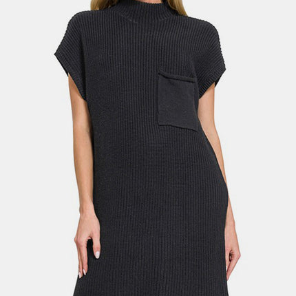 Zenana Mock Neck Short Sleeve Sweater Dress