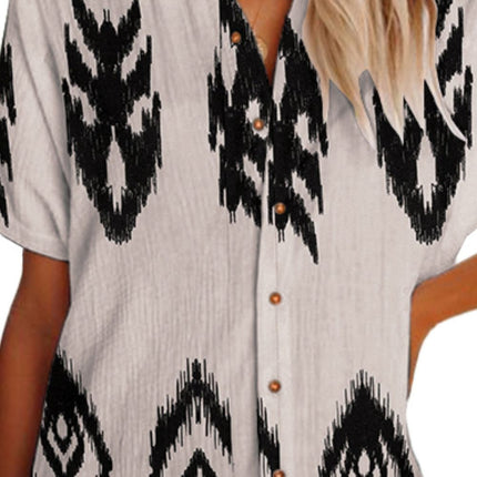 Geometric Button Up Short Sleeve Cover Up