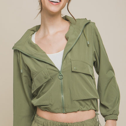 Love Tree Drawstring Hem Hooded Zip-Up Jacket