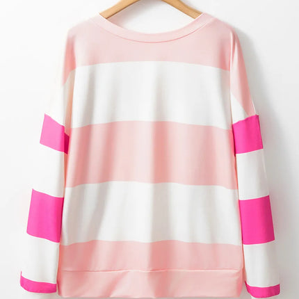 Contrast Color Block Round Neck Long Sleeve Top