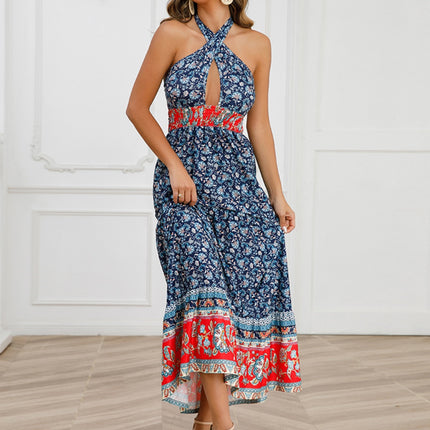 Smocked Printed Halter Neck Dress