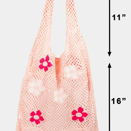 Fame Flower Pattern Knitted Tote Bag