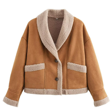 Fuzzy Collared Neck Long Sleeve Jacket