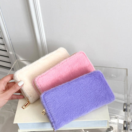 Solid Color Fluff Rectangle Wallet