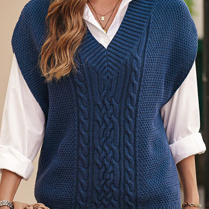 Cable-Knit V-Neck Sweater Vest